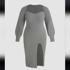 Cider Gray Ribbed Long Sleeve Dress